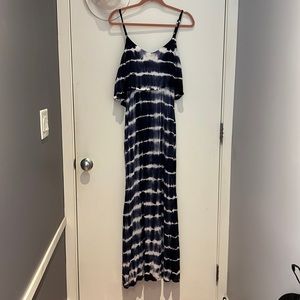 Super lightweight soft fabric Navy Blue and White the dye long dress